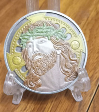 Very Rare New Coloured Catholic Coin, Jesus on 1 side, Crucifix