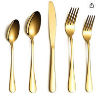 Flatware Set 20 Piece, Stainless Steel with Titanium Gold Plated