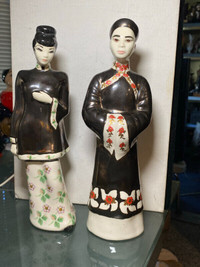 Pair of Vintage Polychrome Porcelain Chinese Figures