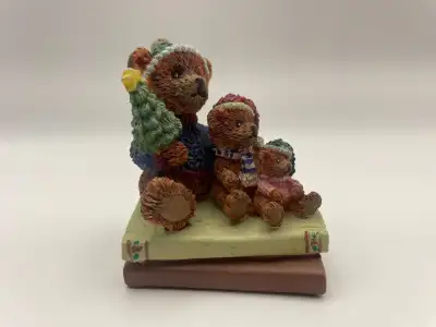 Vintage 90s Carlton Cards Christmas Bears on book ornament, View more