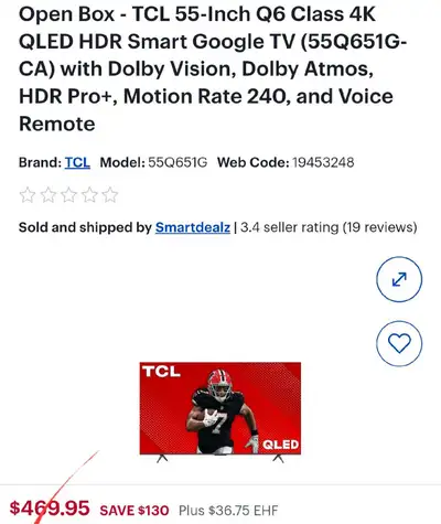 (2024) - TCL 55" Q65 Series 4K UHD HDR QLED Smart Google TV, View more