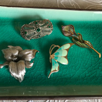 Vintage Brooches Duri Abalone, Trillium, Butterfly, Art Deco
