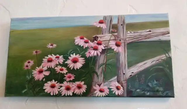 TOILE TABLEAU PEINTURE À L'HUILE "MES ÉCHINACÉES"62863282157441125