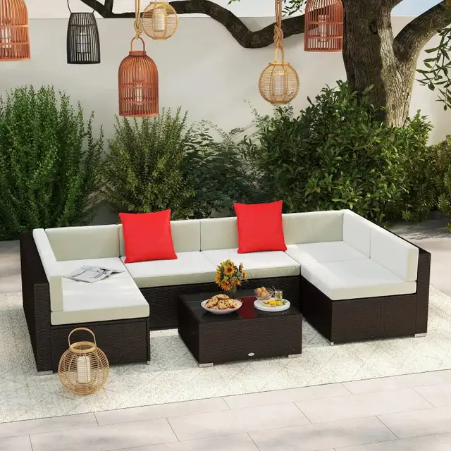 7 Pieces Patio Sofa Outdoor Wicker Sectional Patio Furniture, Da in Patio & Garden Furniture in Markham / York Region - Image 3