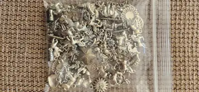 100s of Assorted Mixed Charms In BULK Antique Silver Tone.
