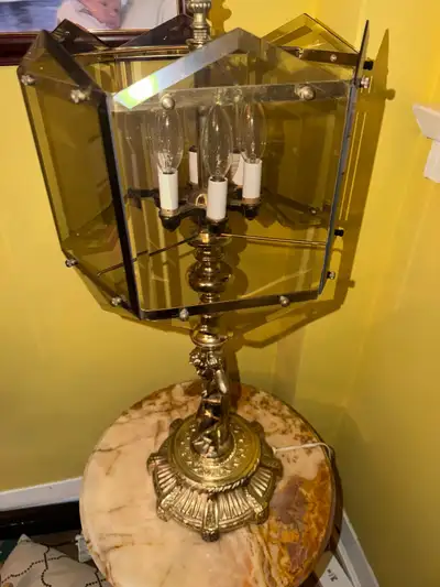 Vintage Brass and Glass Table Lamp, View more