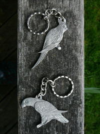 Bird pewter keychains by Rawcliffe - African Greys, Parrots, etc