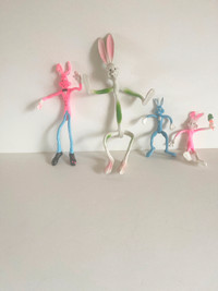 Bendy Rabbit Giant Vintage Bendable Easter Bunny Toys: Lot of 4.