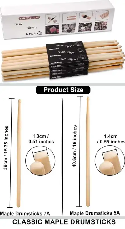 Drum sticks 12 pairs 5A, View more