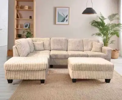Beige Corduroy Sofa with Ottoman Now Back In Stock Order Now , View more