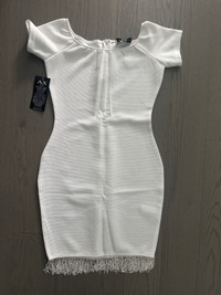 AX Paris White Dress Short Sleeve Zipper size 8 womens Small 