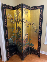 Chinoiserie Asian Hand Carved & Inlaid Screen
