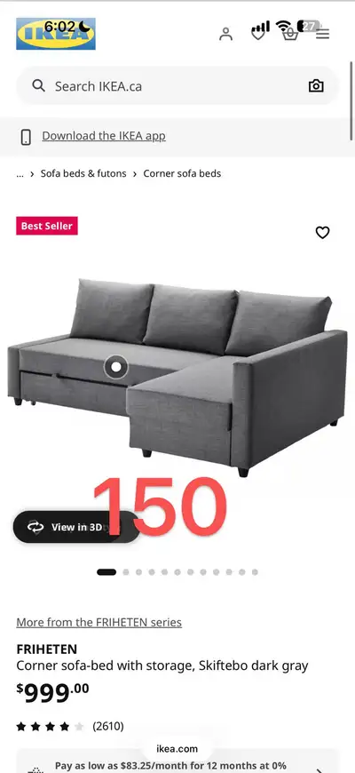 ikea sofa bed - Grey, View more