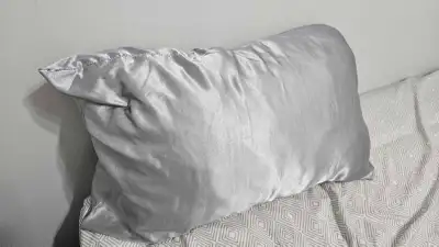 Set of 2 Bed Pillows with Silver Satin Pillowcases - $10 Each, View more
