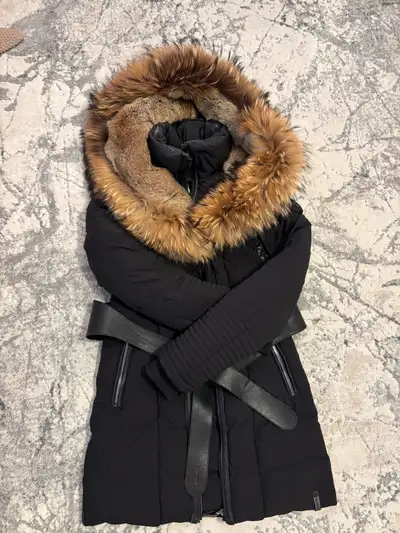 Rudsak womens winter jacket with fur and tying sash, View more