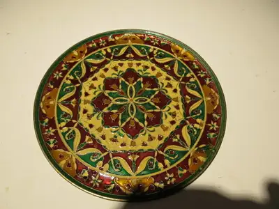 7" enameled brass wall decor plate., View more