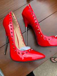 Red and Black Faux Leather studded heels