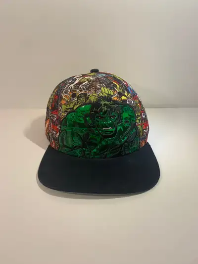 Y2K Marvel Hulk All Over Comic Graphic Snapback Adjustible Hat, View more