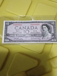 1954 Canada $10 Banknote. Modified Portrait. Error Note.