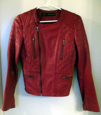 TD02  Woman’s Red Leather Jacket Studded Jacket Size M
