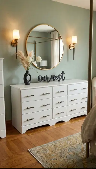solid wood refinished long dresser, View more