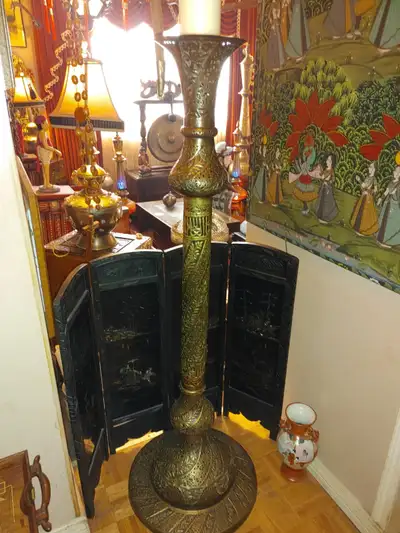 Antique Rare Mid Eastern Brass Candle Stick Reasonable  Offers, View more