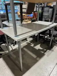 White Laminate Table, Manual Adjustable legs 59" wide
