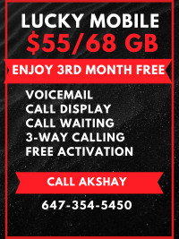 Lucky Mobile $50/105 GB Plan - Unlimited Canada/USA Calling
