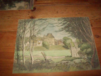 Antique original English watercolor of castle