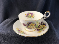 Old Royal Bone China England Yellow & Violet Teacup & Saucer