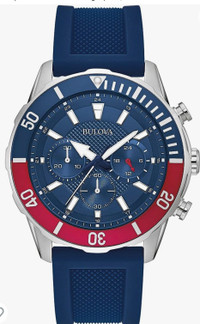 Bulova mens sport 6-hand chronograph quartz watch with silicone 