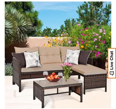 3PCS Patio Wicker Rattan Sofa Set Outdoor Sectional Conversation, View more