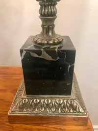 Vintage Grey Crystal Brass Black Granite Base Table Desk Lamp
