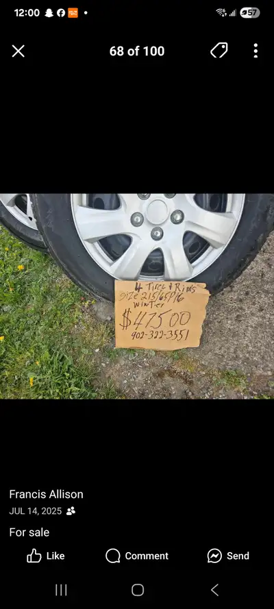400.00 SUV Winter Tires for sale great condition on rims