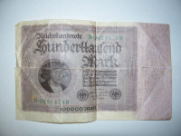 Vintage 1923 German 100000 Mark Paper Banknote "Reichsbanknote"