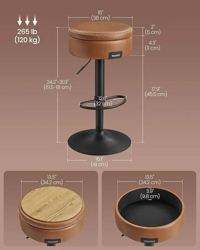 360° Swivel Bar Stool, Height Adjustable Barstool with Storage, in Chairs & Recliners in Markham / York Region - Image 5
