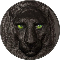 BLACK PANTHER Hunters by  Night 5oz Black Obsidian Silver Coin