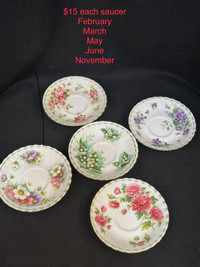 $15 each saucer Flower of the month series Royal Albert Bone Chi