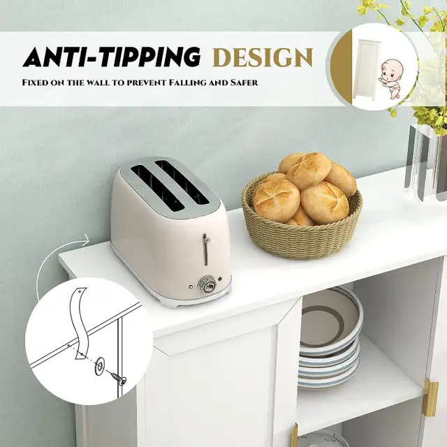 TaoHFE White Storage Cabinet,Credenza Buffet Cabinet Wooden Coff in Hutches & Display Cabinets in City of Toronto - Image 4