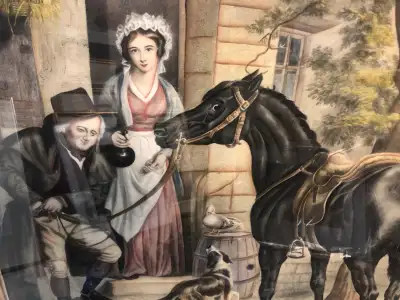 Antique Print by Edwin Douglas (1848-1914) titled "The Family Horse". Engravedd by A C Alais and in...