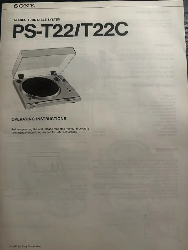 Sony PS-T22 Direct Drive Turntable w/ Shure M44-7 in Stereo Systems & Home Theatre in Calgary - Image 11
