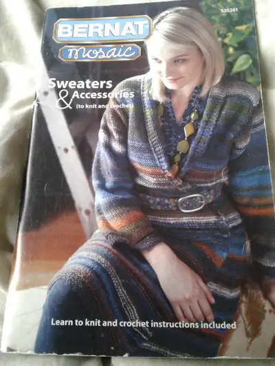 Book has 10 patterns plus detailed "Learn to Knit and Crochet Instuctions". Can mail for $5 extra.