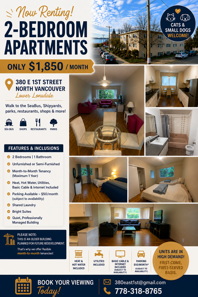 Now Leasing – Multiple Apartments Available at 380 E 1st Street, North Vancouver Move into one of No...