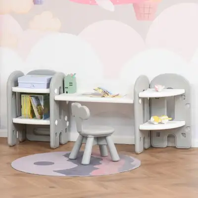 Kids Table and Chair Set, Activity Desk with Bookshelf & Storage, View more