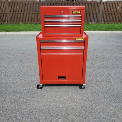 STANLEY TOOL CHEST - Top Tool Box + Rolling Chest - Dimensions: 24-1/4 x 13 x 42-1/4 H - Top box Com...