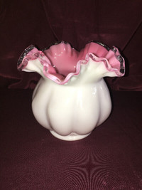 Fenton Art Glass Cased Pink and Milk White Vase