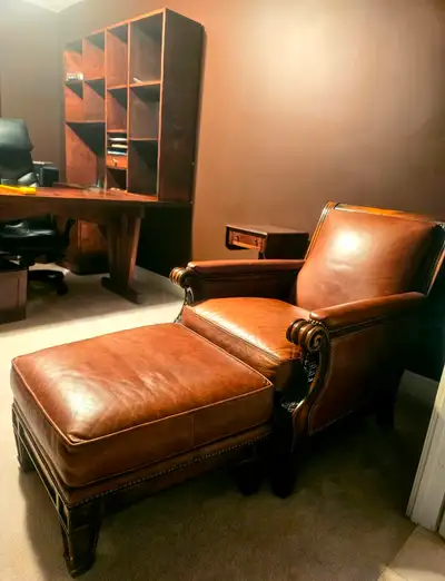 Whittmore & Sherrill Mahogany & Leather Chair w/Ottoman (Vintage, View more