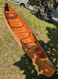 Cedar Strip Canoe and Paddles - Tremblay Huron 16 ft