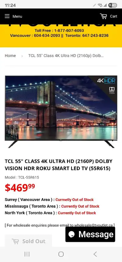 TCL 50" & 55" 4K UHD Dolby Vision HDR QLED Roku Smart TV, View more