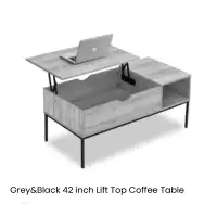 42 inch Brand new. Grey lift top coffee table.